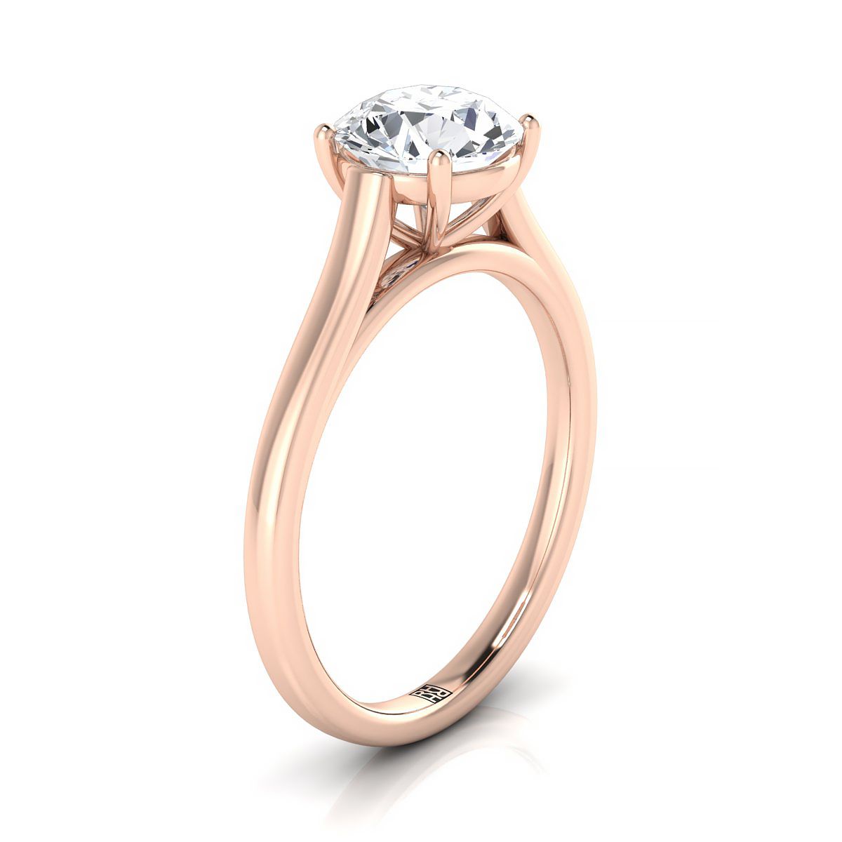 แหวนหมั้น Solitaire ทรงกลมสีโรสโกลด์ 14K แวววาวหรูหรา