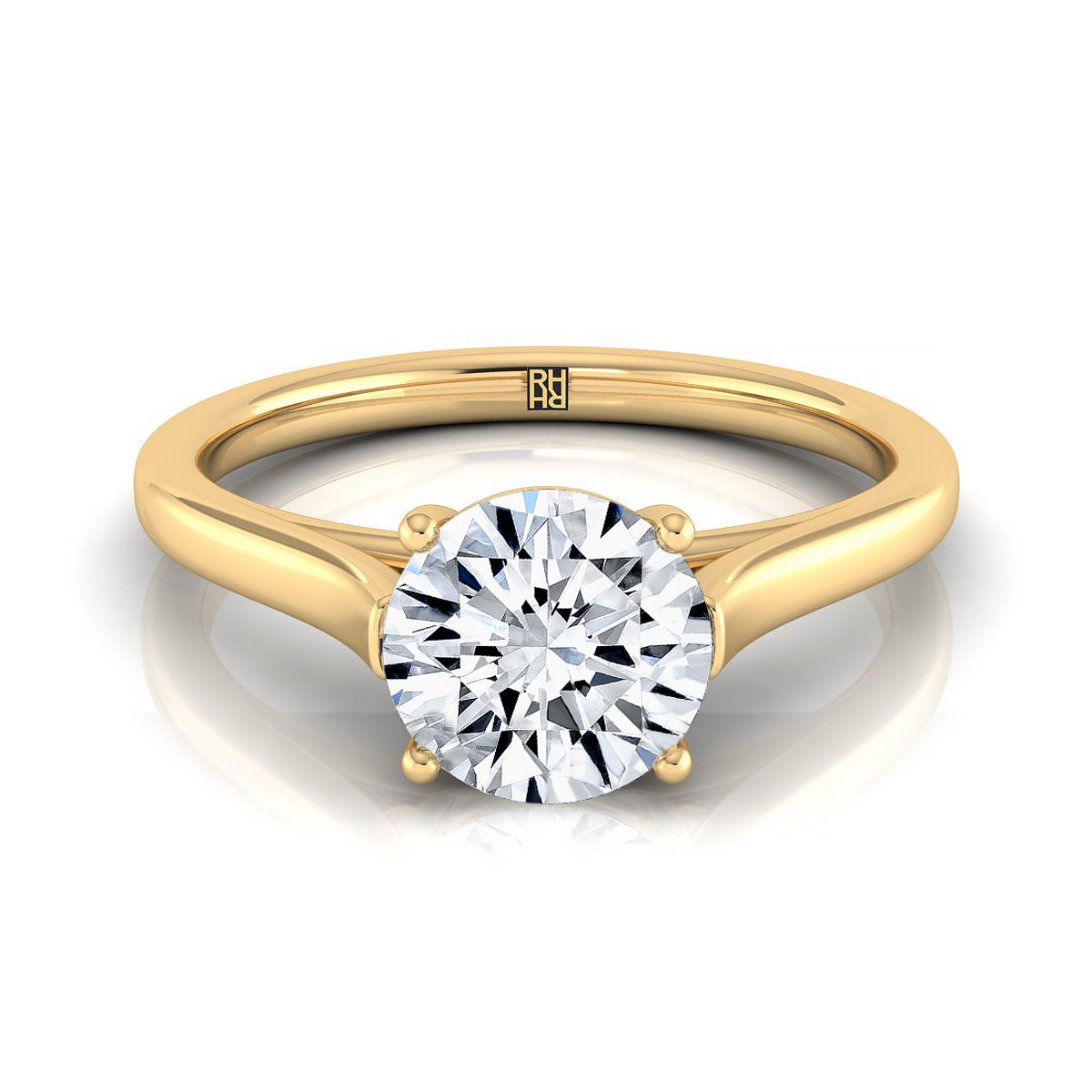 18K Yellow Gold Round Brilliant  Elegant Cathedral Solitaire Engagement Ring