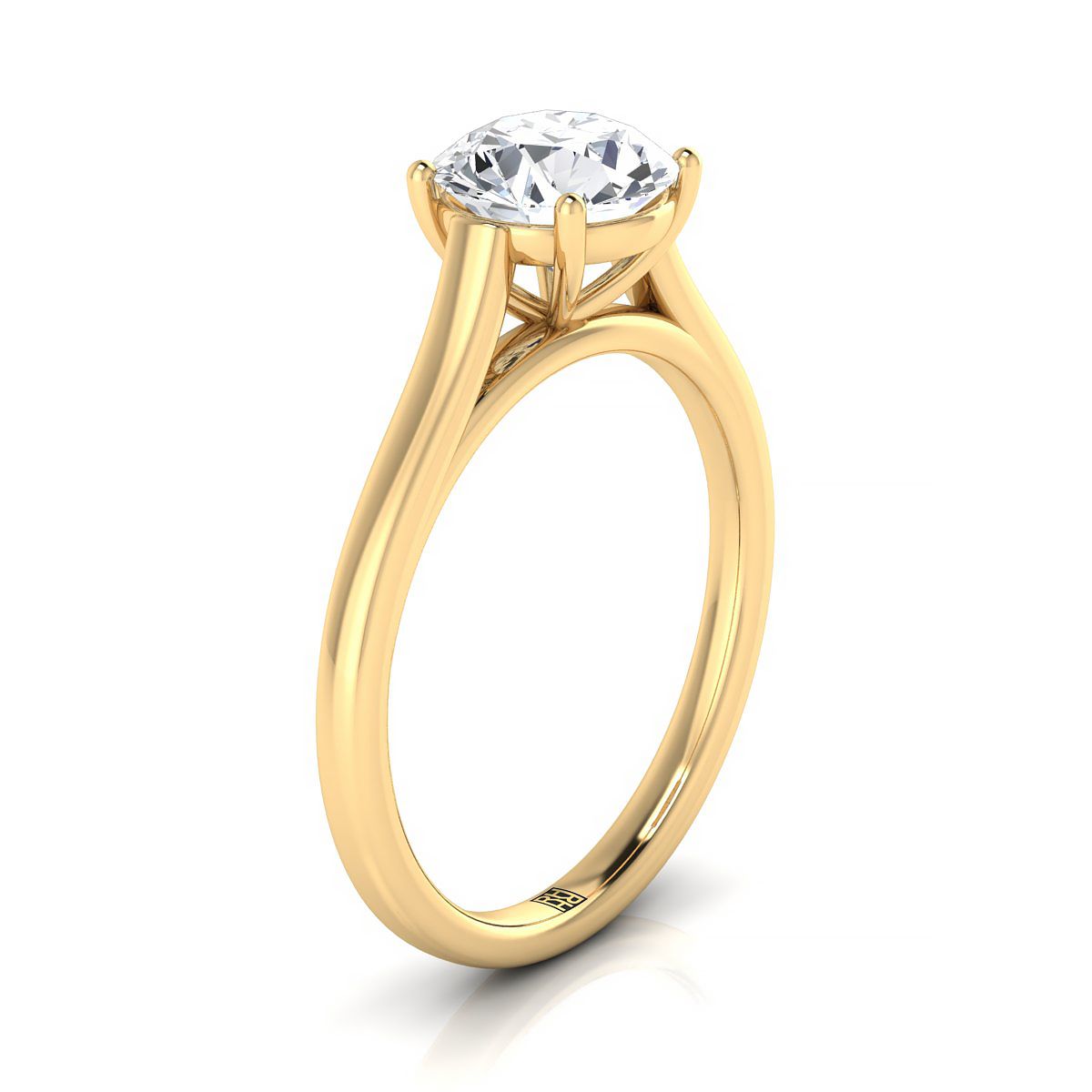 18K Yellow Gold Round Brilliant  Elegant Cathedral Solitaire Engagement Ring