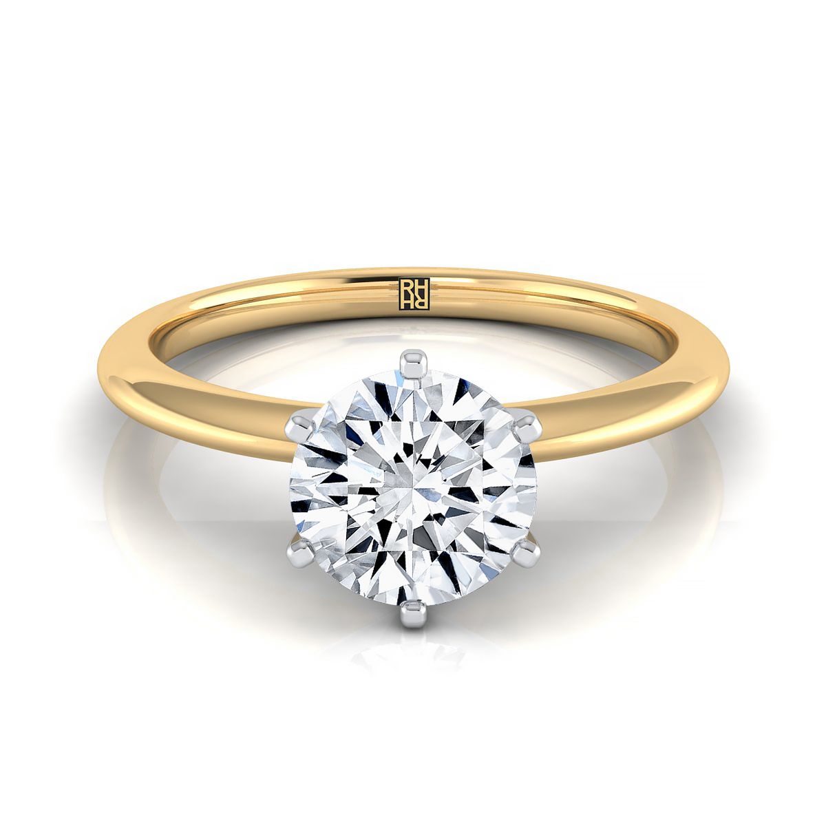 14K Yellow Gold Round Brilliant Simple Knife Edge 6 Prong Solitaire Engagement Ring