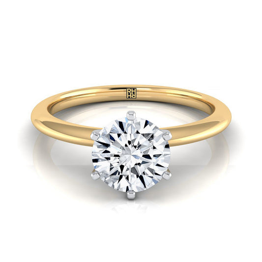 14K Yellow Gold Round Brilliant Simple Knife Edge 6 Prong Solitaire Engagement Ring