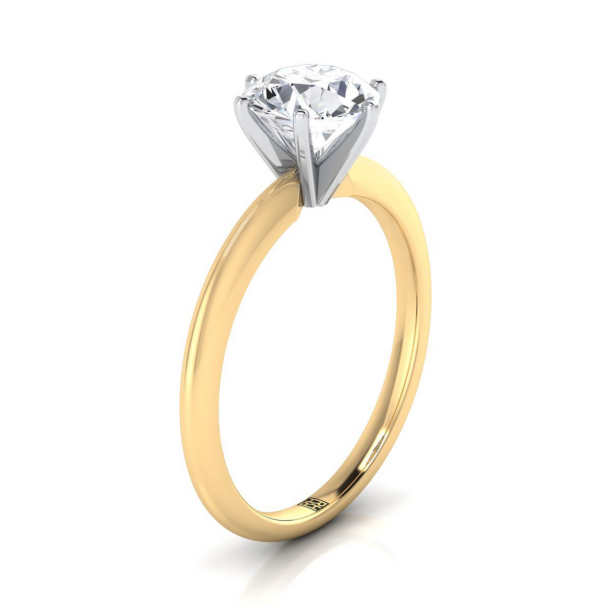 14K Yellow Gold Round Brilliant Simple Knife Edge 6 Prong Solitaire Engagement Ring