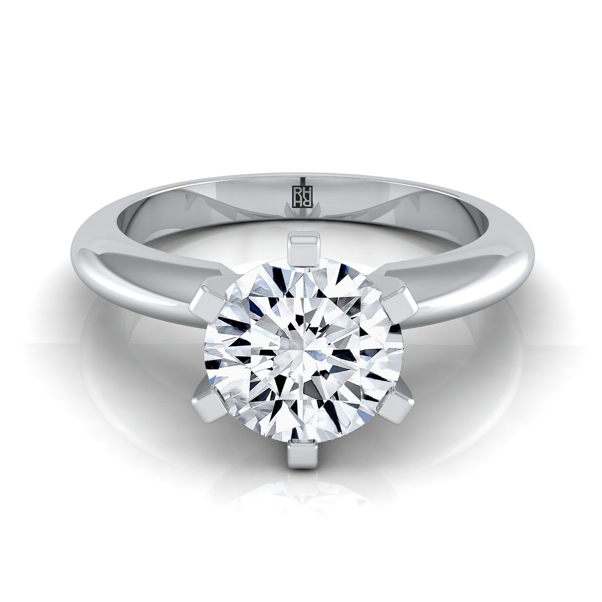 แหวนหมั้นเพชร 14K White Gold Round Brilliant Simple Low Base Solitaire