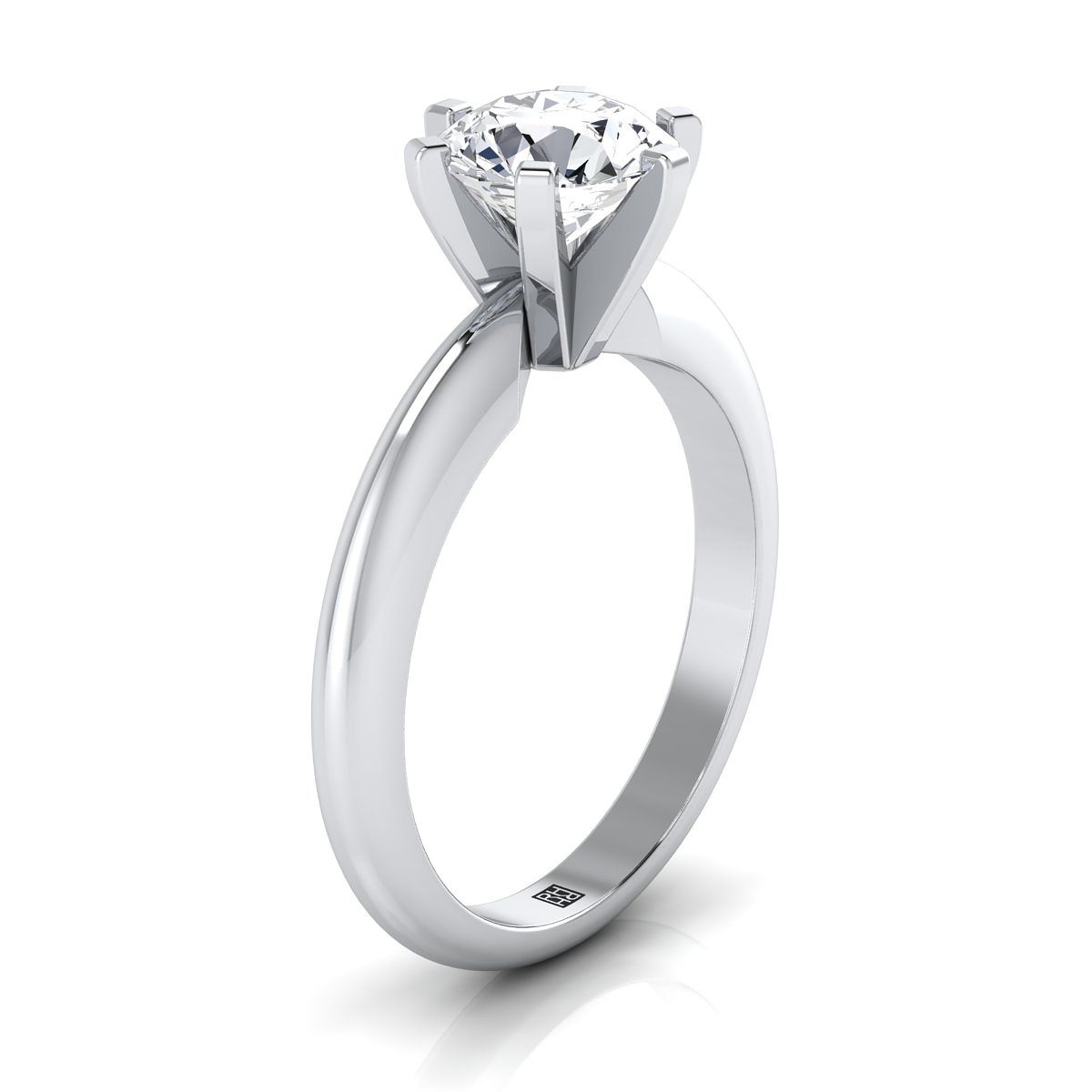 แหวนหมั้นเพชร 14K White Gold Round Brilliant Simple Low Base Solitaire