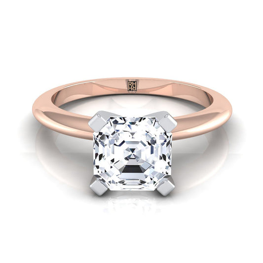 แหวนหมั้นเพชร 14K Rose Gold Asscher Cut Classic Low Base Solitaire