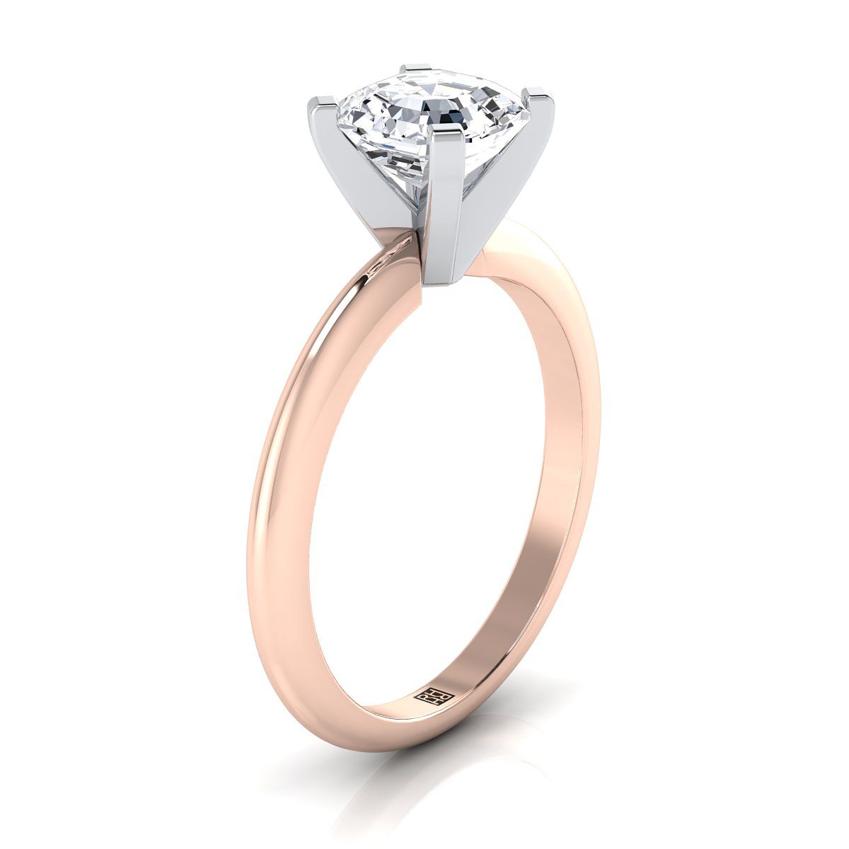 แหวนหมั้นเพชร 14K Rose Gold Asscher Cut Classic Low Base Solitaire