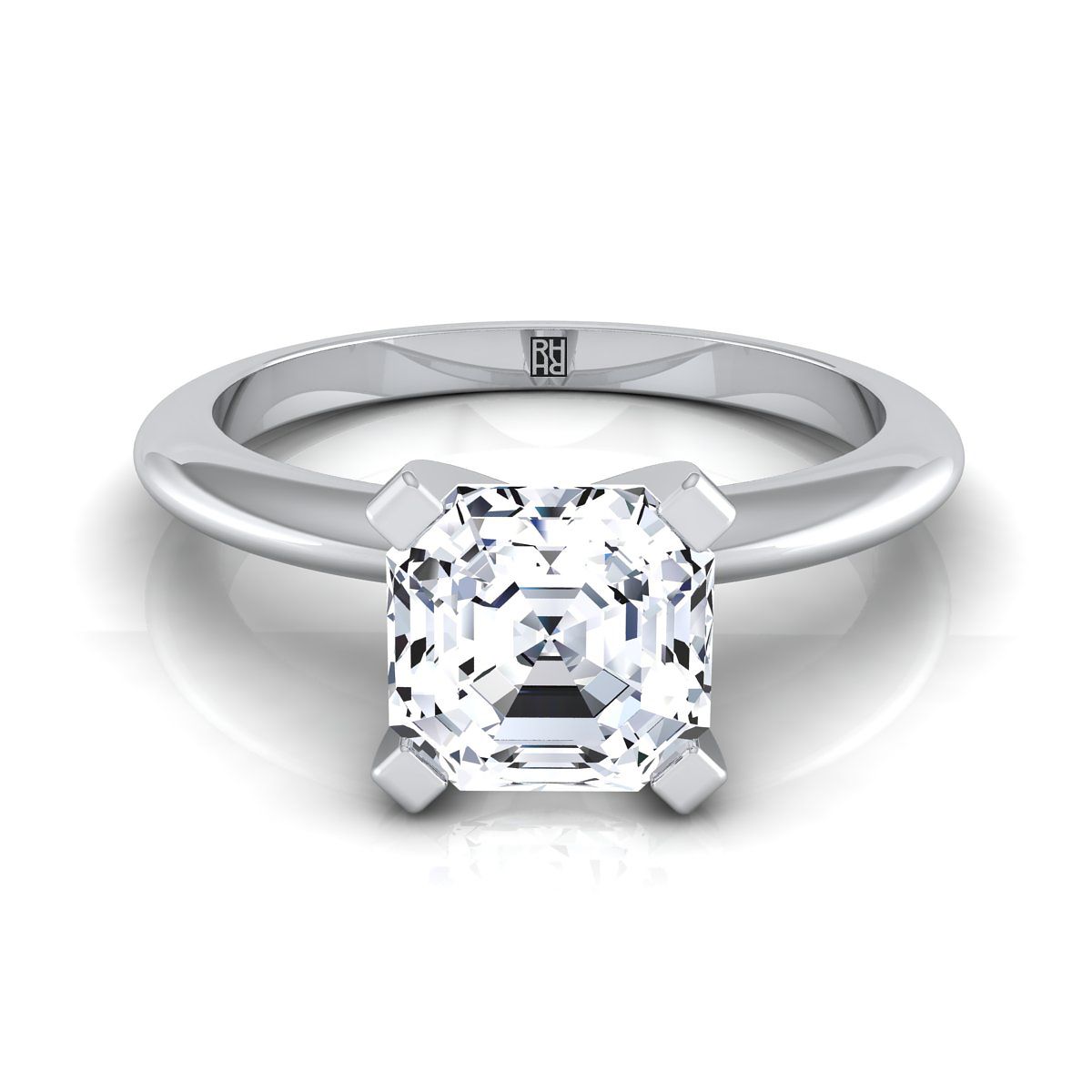 18K White Gold Asscher Cut  Classic Low Base Solitaire Engagement Ring