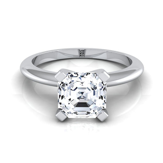 18K White Gold Asscher Cut  Classic Low Base Solitaire Engagement Ring