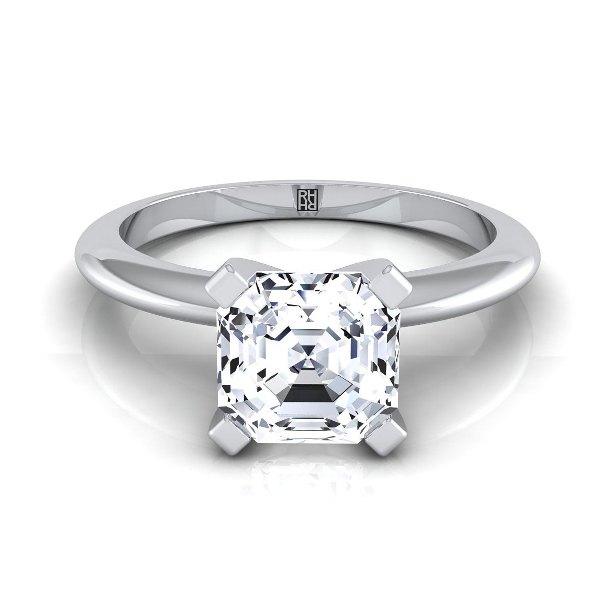 แหวนหมั้นเพชร 14K White Gold Asscher Cut Classic Low Base Solitaire