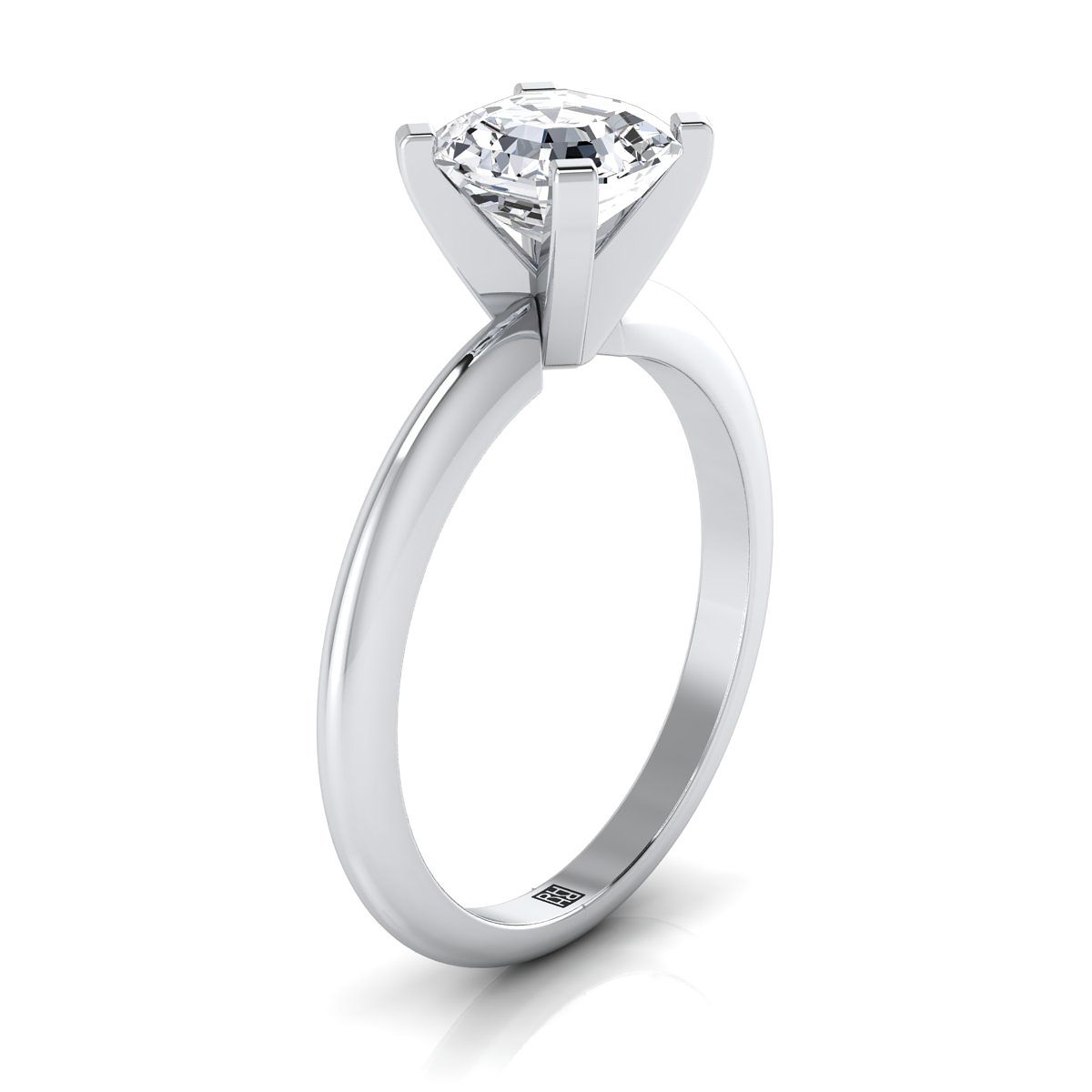 แหวนหมั้นเพชร 14K White Gold Asscher Cut Classic Low Base Solitaire