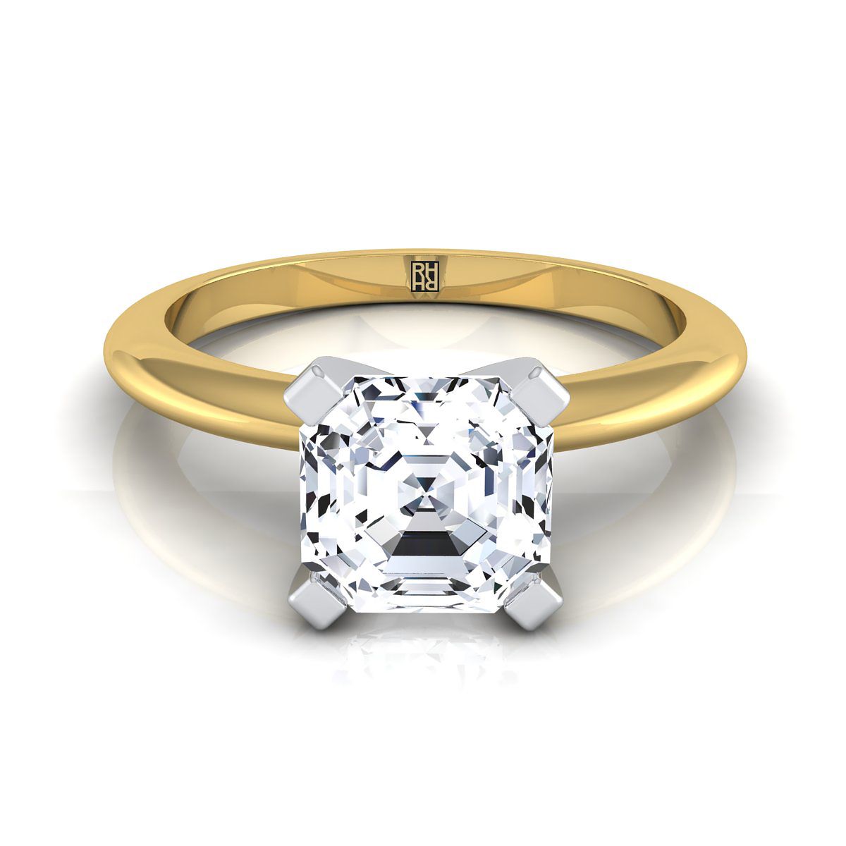 แหวนหมั้นเพชรสีเหลืองทอง 18K Asscher Cut Classic Low Base Solitaire