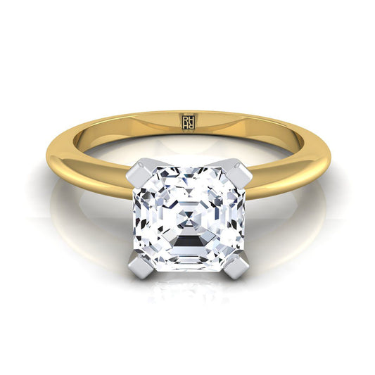 แหวนหมั้นเพชรสีเหลืองทอง 18K Asscher Cut Classic Low Base Solitaire