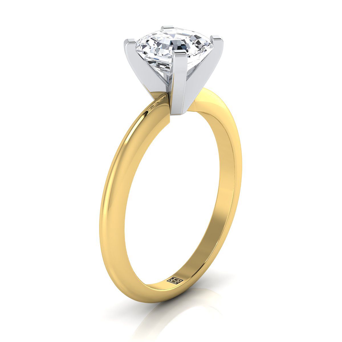 แหวนหมั้นเพชรสีเหลืองทอง 18K Asscher Cut Classic Low Base Solitaire