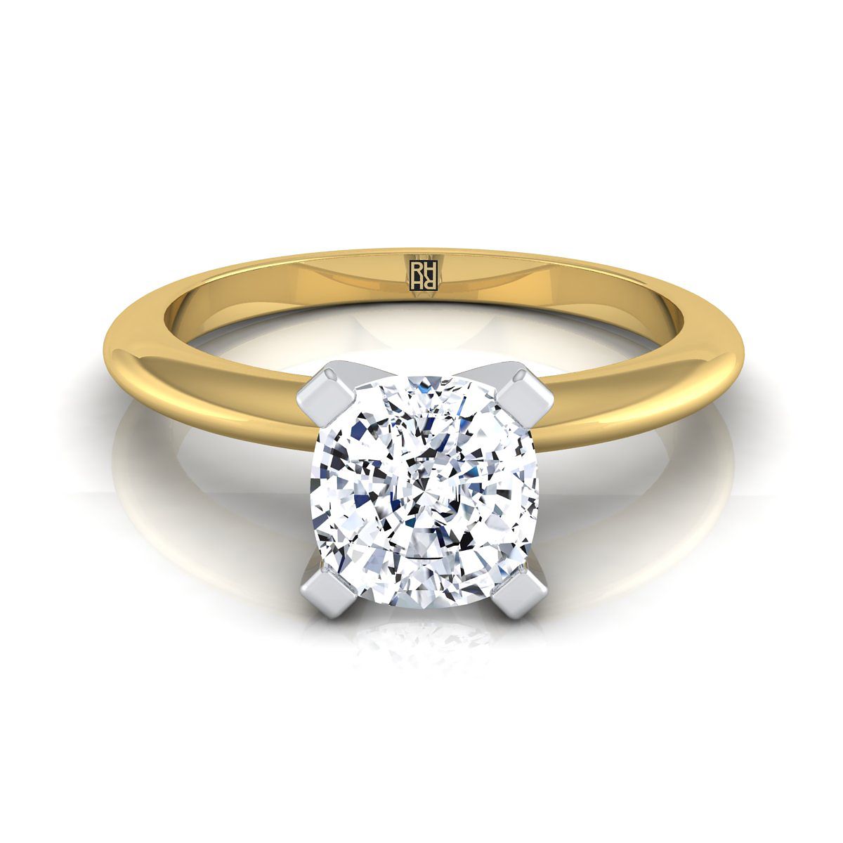 14K Yellow Gold Cushion  Classic Low Base Solitaire Engagement Ring