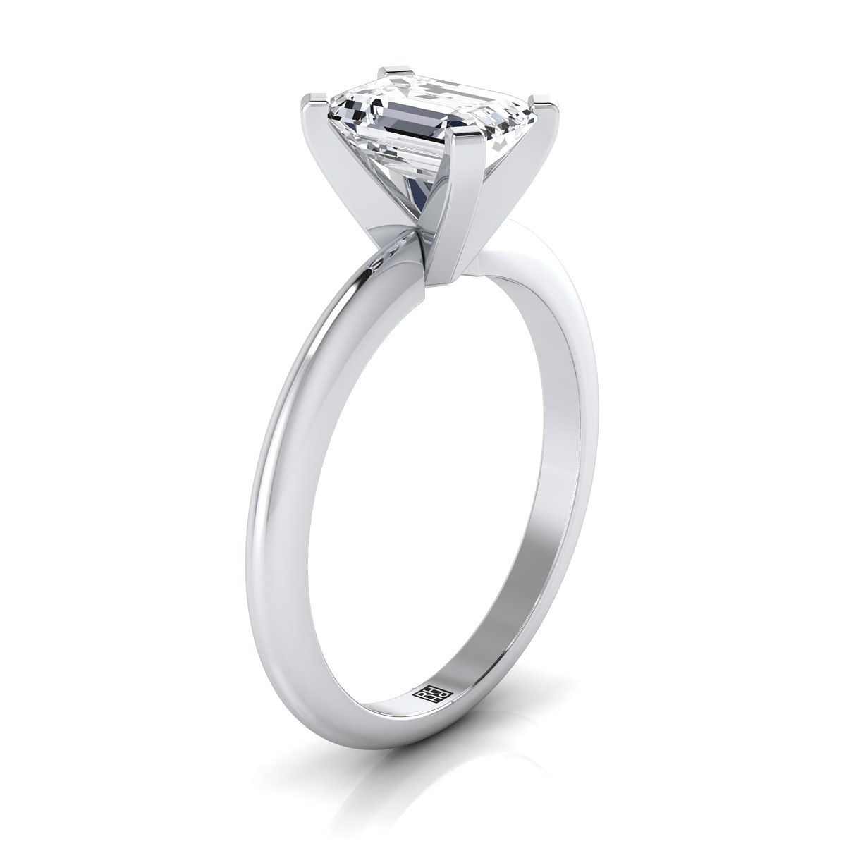 แหวนหมั้นเพชร 18K White Gold Emerald Cut Classic Low Base Solitaire