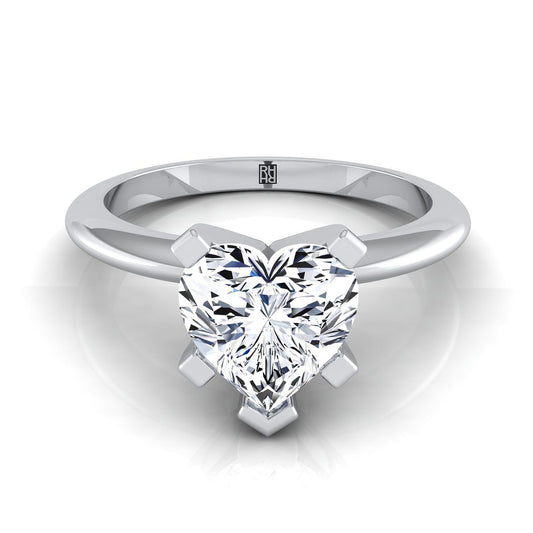 แหวนหมั้นเพชร 18K White Gold Heart Shape Center Classic Low Base Solitaire