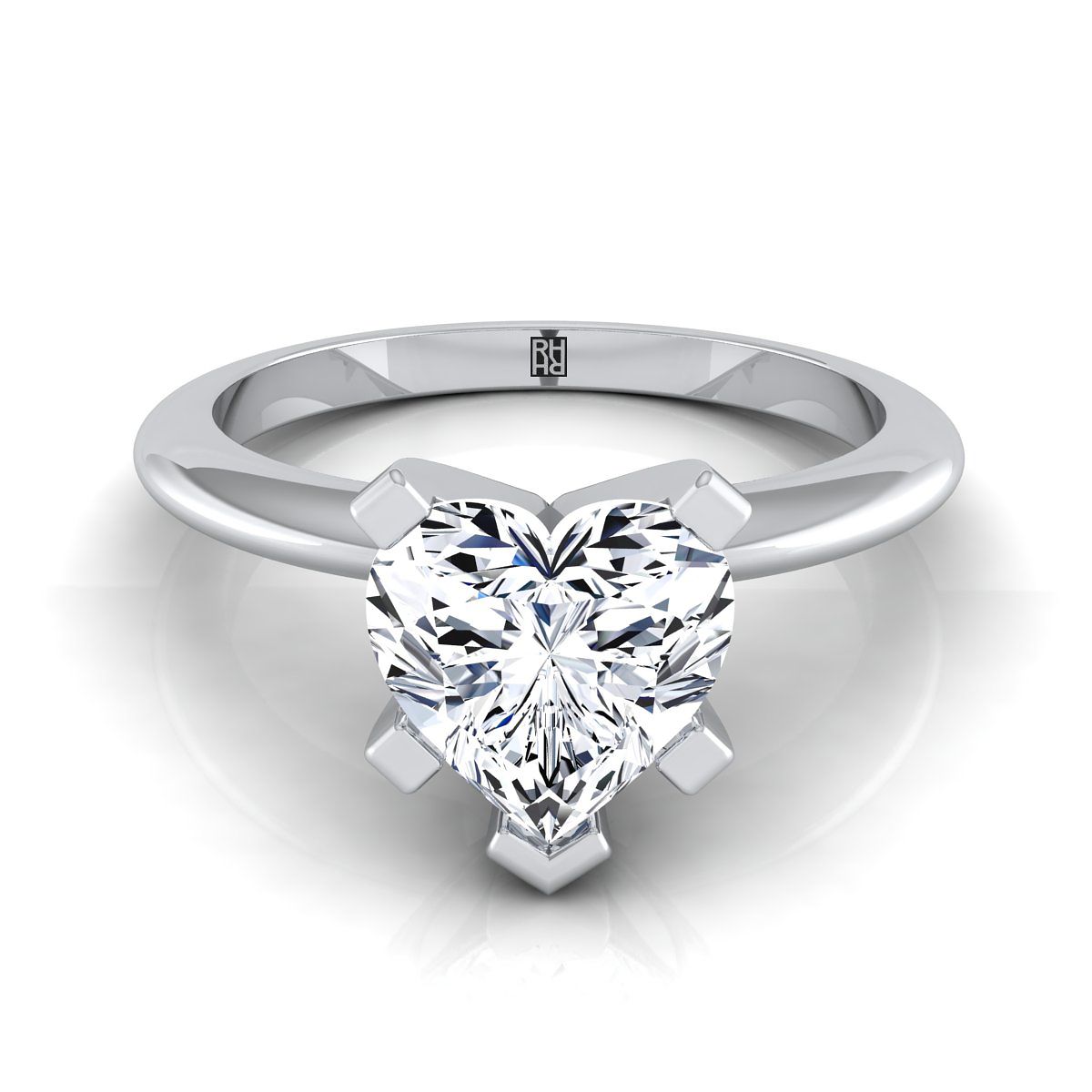 แหวนหมั้นเพชร 14K White Gold Heart Shape Center Classic Low Base Solitaire