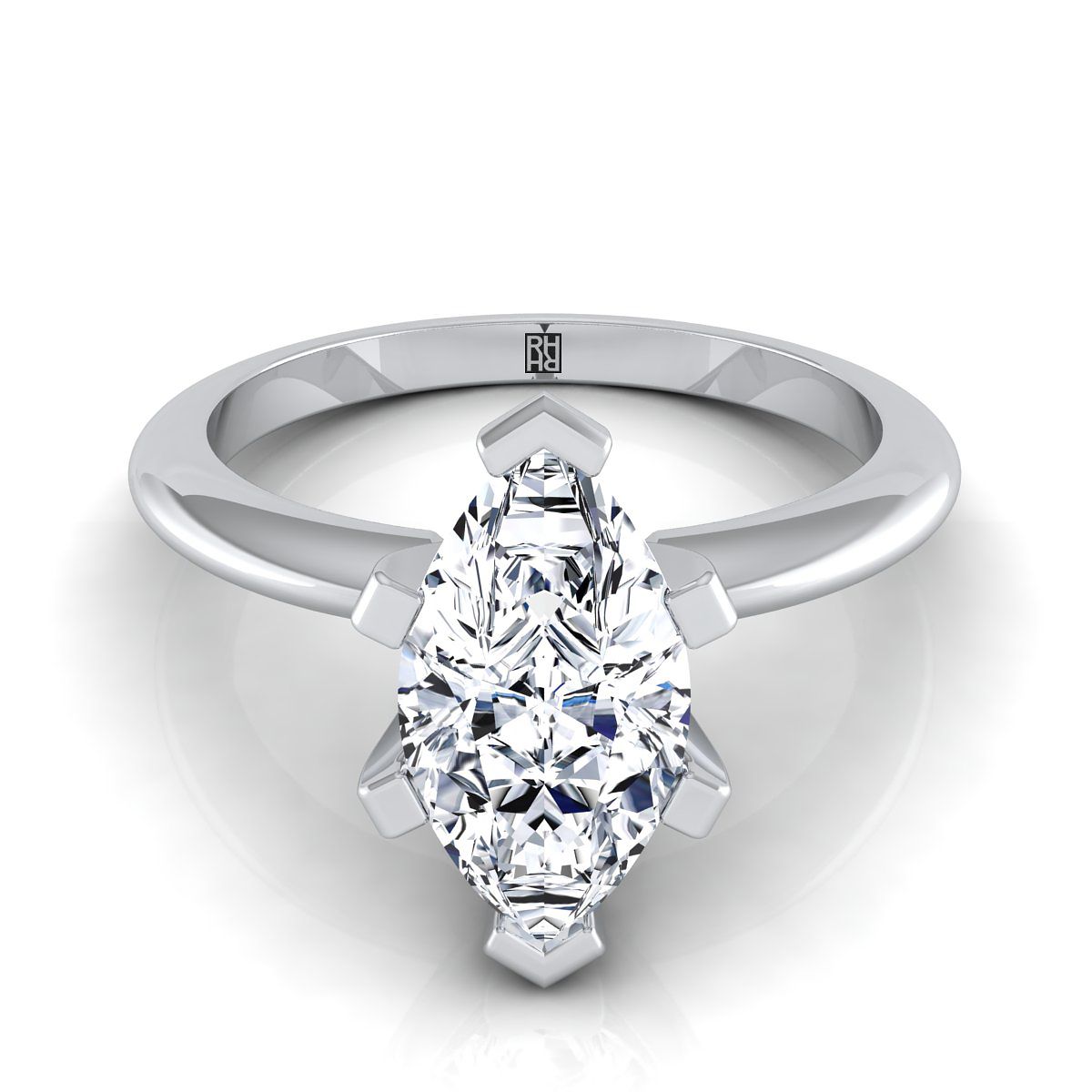 แหวนหมั้นเพชรไวท์โกลด์ 18K Marquise Classic Low Base Solitaire