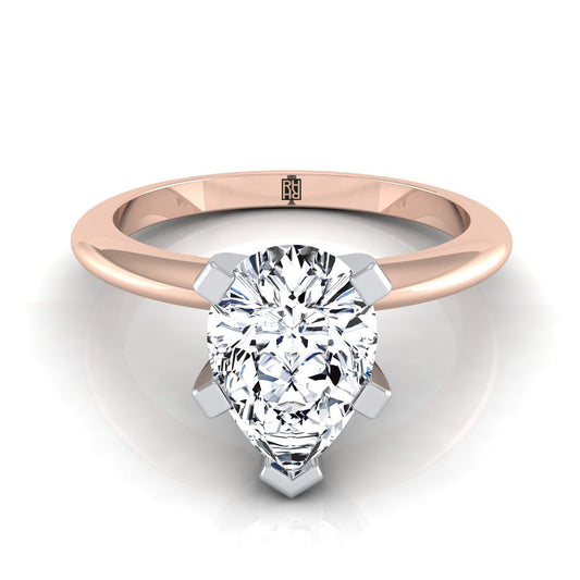 แหวนหมั้นเพชร 14K Rose Gold Pear Center Classic Low Base Solitaire