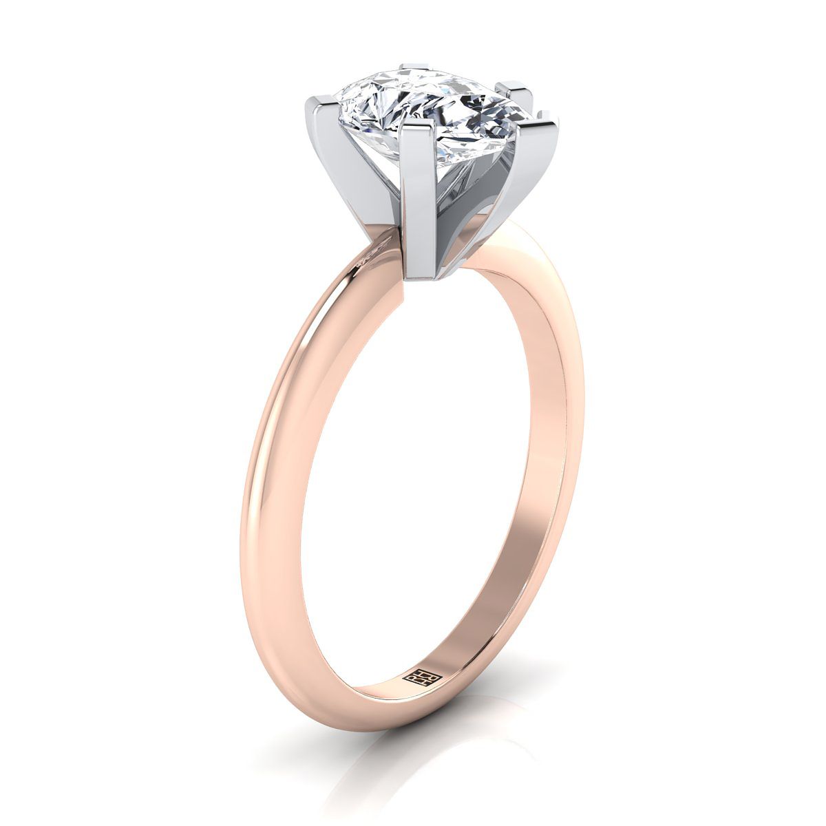 แหวนหมั้นเพชร 14K Rose Gold Pear Center Classic Low Base Solitaire