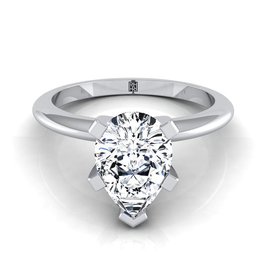 Platinum Pear Shape Center  Classic Low Base Solitaire Engagement Ring