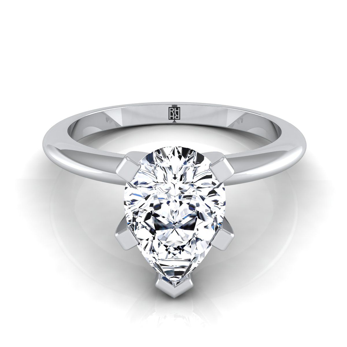 แหวนหมั้นเพชร 14K White Gold Pear Shape Center Classic Low Base Solitaire