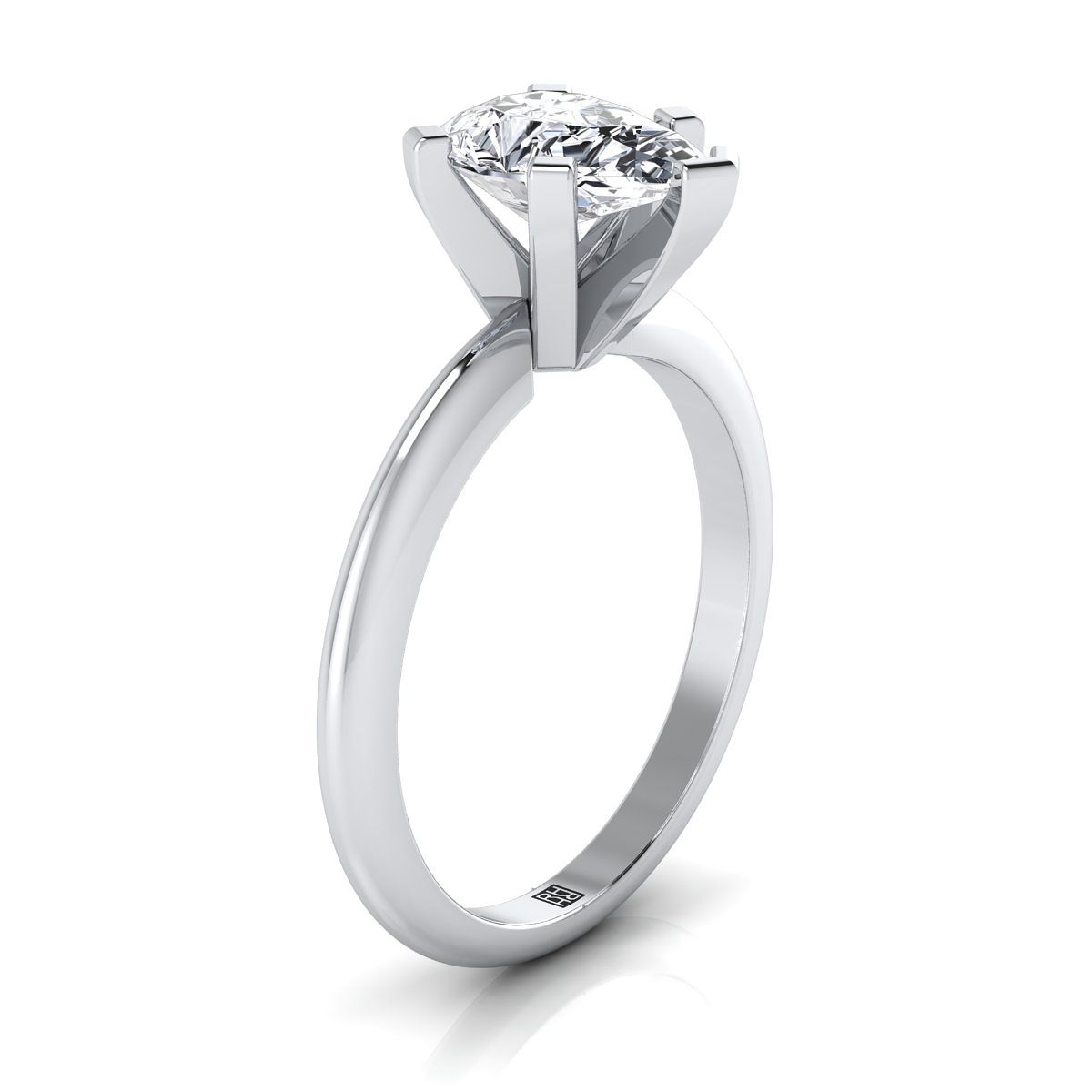 แหวนหมั้นเพชร 14K White Gold Pear Shape Center Classic Low Base Solitaire