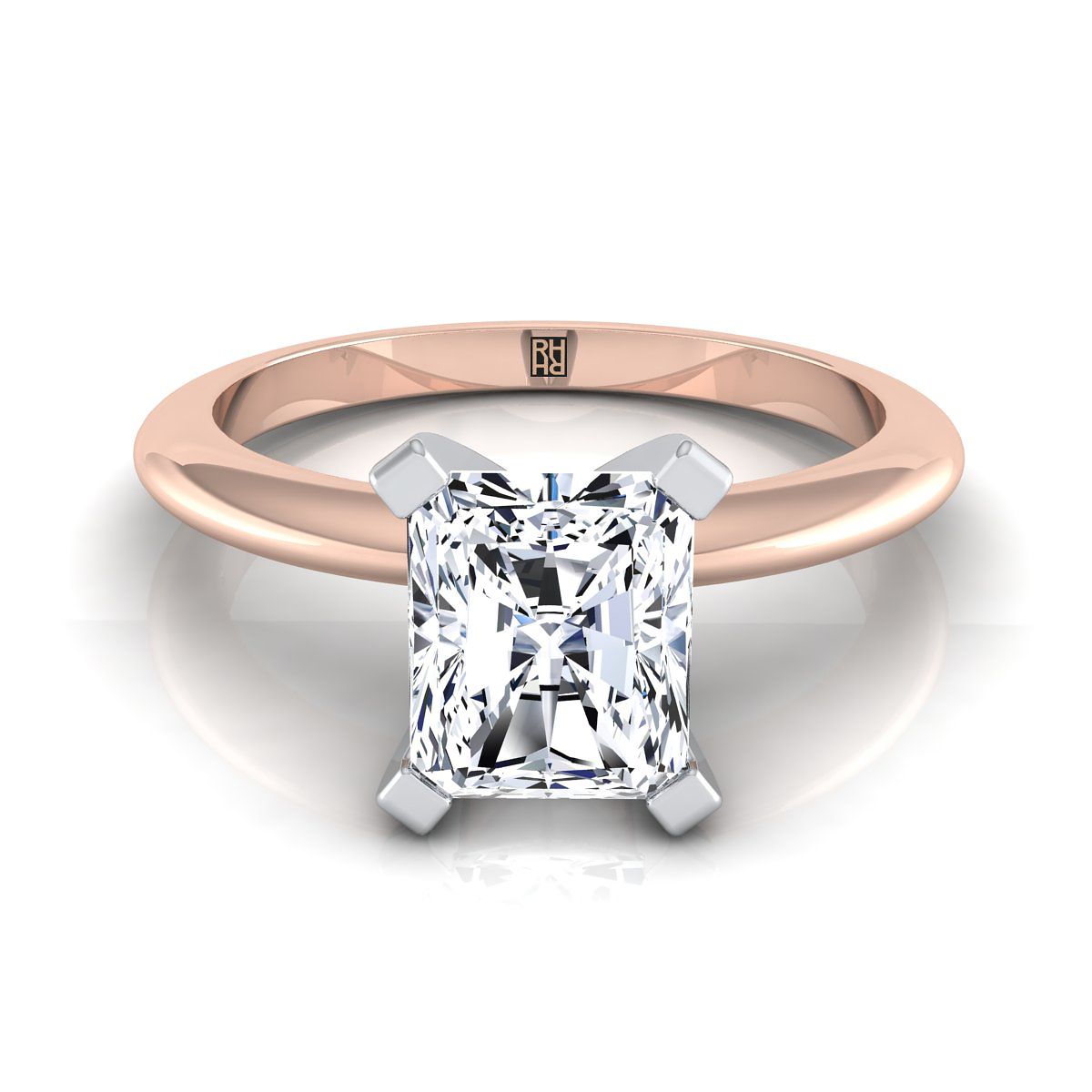 แหวนหมั้นเพชร 14K Rose Gold Radiant Cut Center Classic Low Base Solitaire