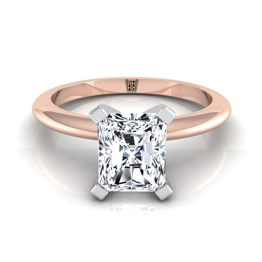 14K Rose Gold Radiant Cut Center  Classic Low Base Solitaire Engagement Ring