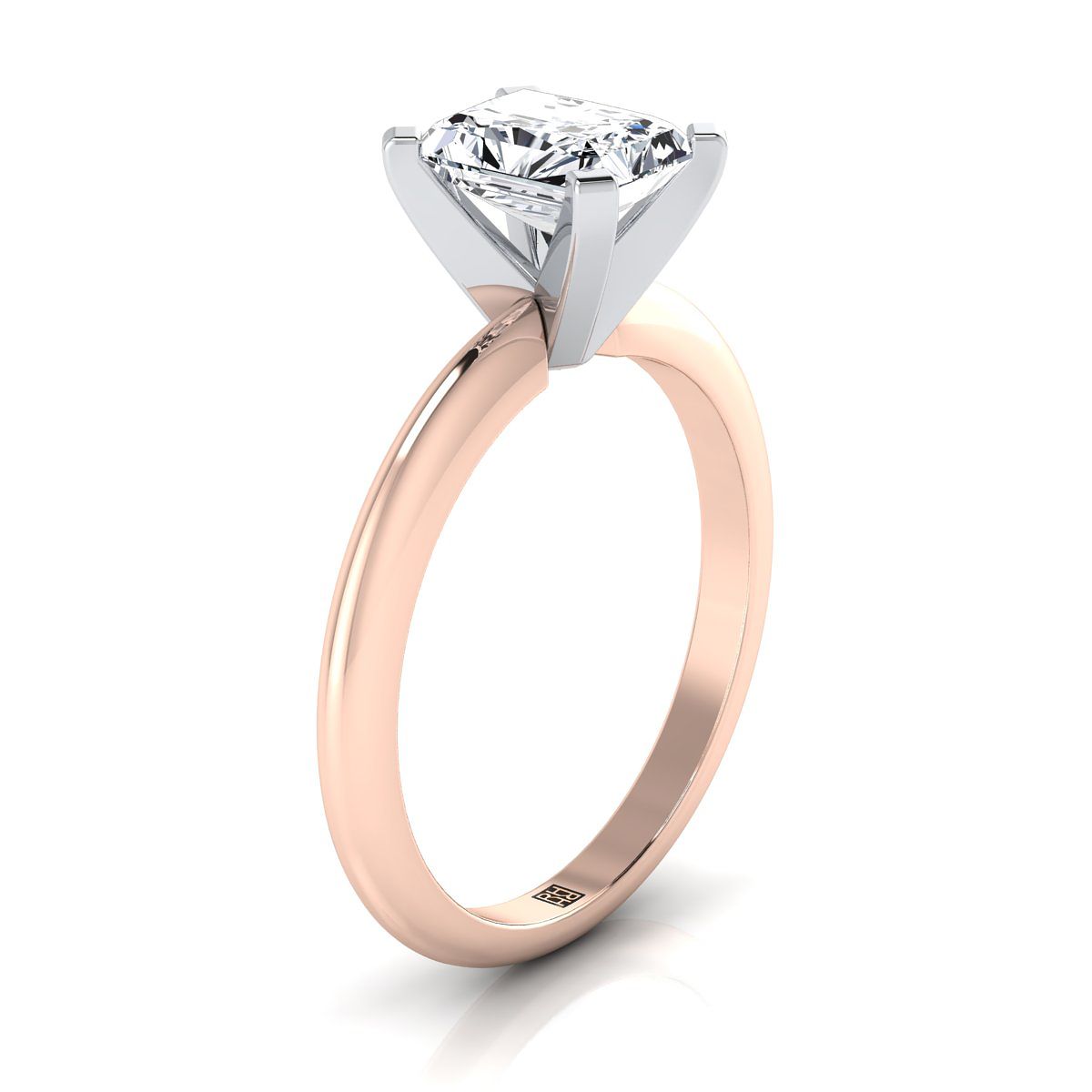 แหวนหมั้นเพชร 14K Rose Gold Radiant Cut Center Classic Low Base Solitaire