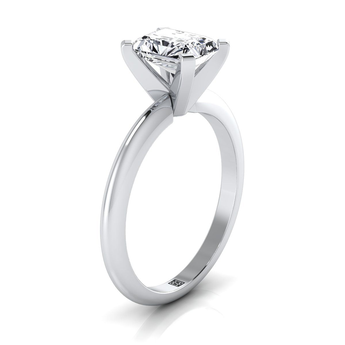 แหวนหมั้นเพชร 18K White Gold Radiant Cut Center Classic Low Base Solitaire