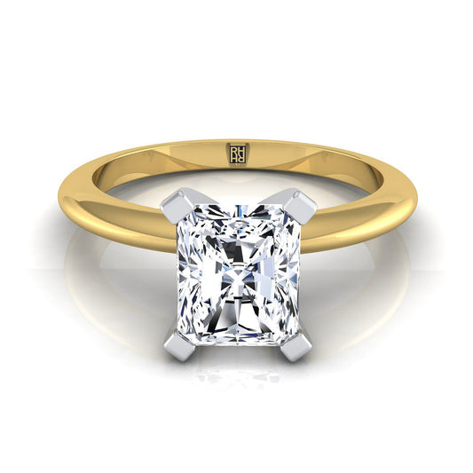 แหวนหมั้นเพชร 18K Yellow Gold Radiant Cut Center Classic Low Base Solitaire