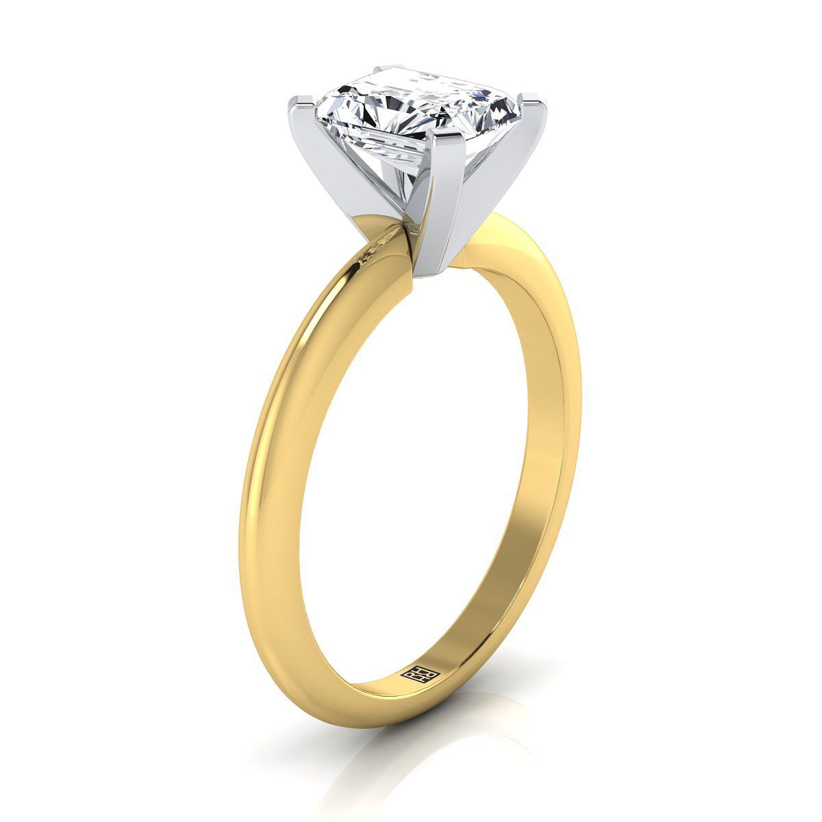 แหวนหมั้นเพชร 18K Yellow Gold Radiant Cut Center Classic Low Base Solitaire