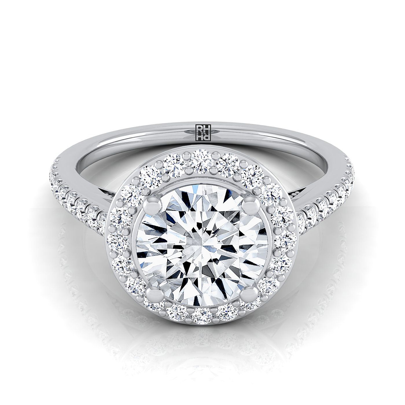 แหวนหมั้นเพชร แพลตตินัม Round Brilliant Diamond French Pave Halo Secret Gallery -3/8ctw