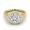 14K Yellow Gold Round Brilliant Diamond French Pave Halo Secret Gallery แหวนหมั้นเพชร -3/8ctw