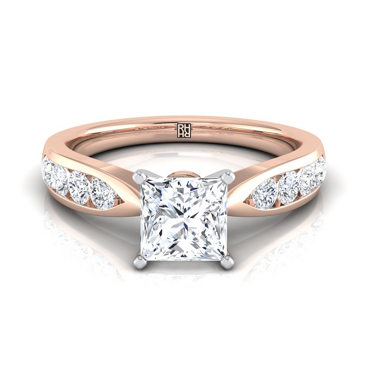 แหวนหมั้นเพชรทรง Princess Cut 14K Rose Gold ขนาด 3/8 กะรัต