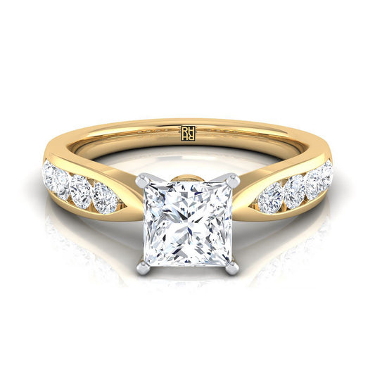 18K Yellow Gold Princess Cut Pinched Channel Diamond Channel Engagement Ring -3/8ctw