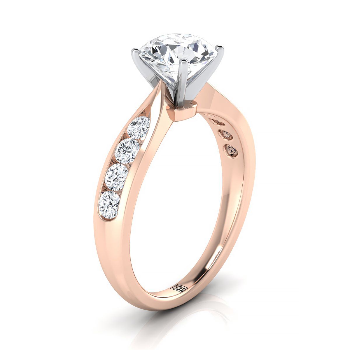 แหวนหมั้นเพชร 14K Rose Gold Round Brilliant Channel Diamond -3/8ctw