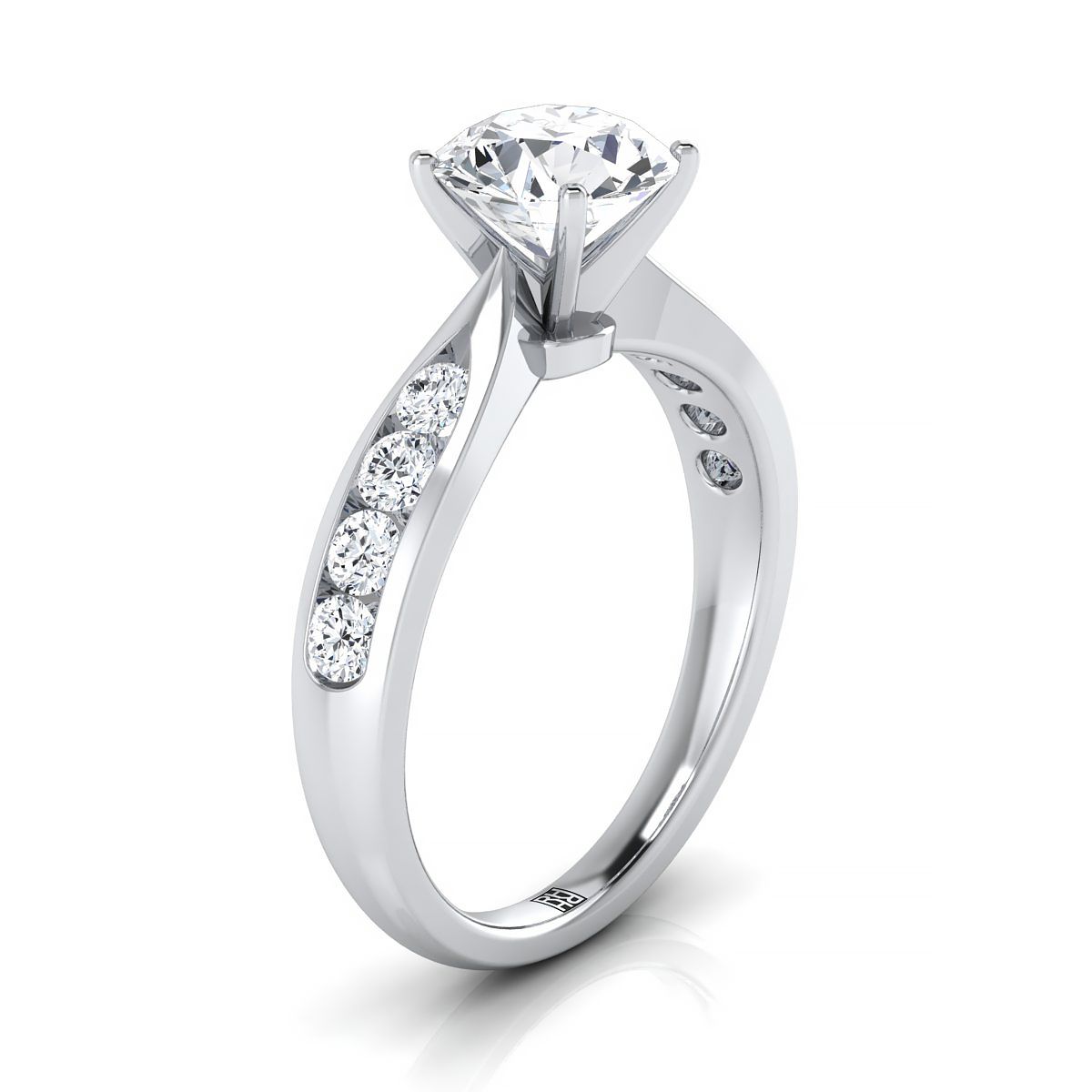 Platinum Round Brilliant Pinched Channel Diamond Channel Engagement Ring -3/8ctw