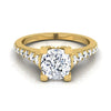 18K Yellow Gold Cushion Diamond Pave Prong Linear Engagement Ring -1/2ctw