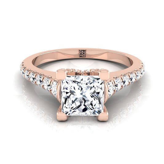 แหวนหมั้นเพชร 14K Rose Gold Princess Cut Pave Prong -1/2ctw