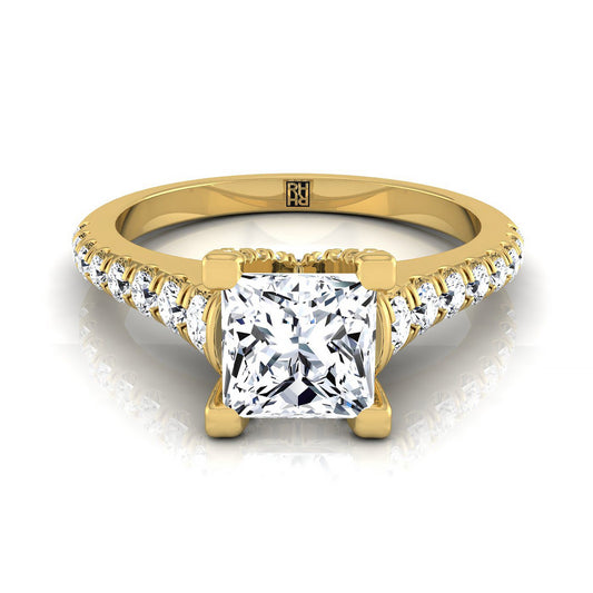 แหวนหมั้นเพชร 14K Yellow Gold Princess Cut Pave Prong Linear -1/2ctw