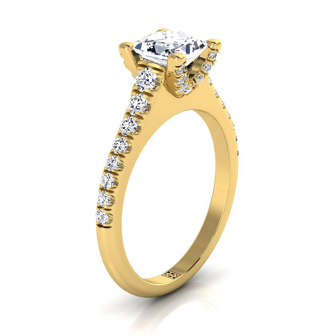 แหวนหมั้นเพชร 18K Yellow Gold Princess Cut Pave Prong -1/2ctw