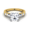 18K Yellow Gold Asscher Cut Diamond Simple Baguette and Round Solitaire Engagement Ring -1/4ctw