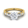 18K Yellow Gold Cushion Diamond Simple Baguette and Round Solitaire Engagement Ring -1/4ctw