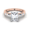 14K Rose Gold Diamond Simple Baguette และแหวนหมั้น Solitaire แบบกลม -1/4ctw