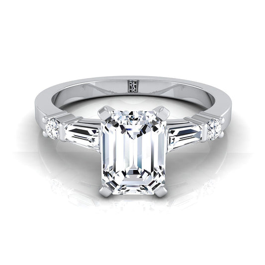 18K White Gold  Diamond Simple Baguette and Round Solitaire Engagement Ring -1/4ctw