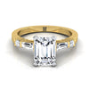 18K Yellow Gold  Diamond Simple Baguette and Round Solitaire Engagement Ring -1/4ctw