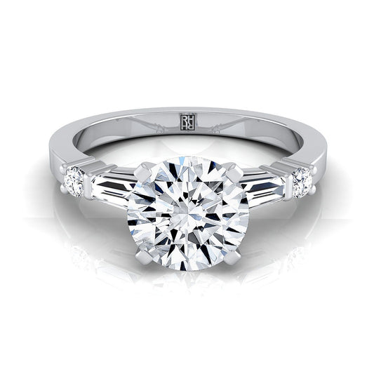 14K White Gold Round Brilliant Diamond Simple Baguette และ Round Solitaire Engagement Ring -1/4ctw