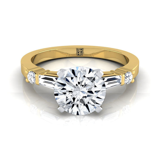 18K สีเหลืองทอง Round Brilliant Diamond Simple Baguette และแหวนหมั้น Solitaire แบบกลม -1/4ctw